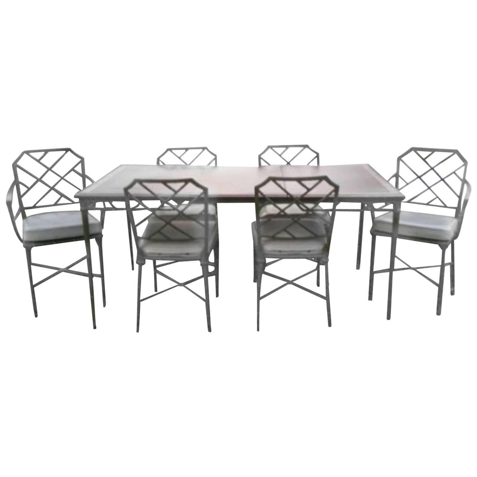 Brown Jordan Seven-Piece Calcutta Faux Bamboo Patio Set of Dining Table Chairs