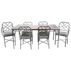 Brown Jordan Seven-Piece Calcutta Faux Bamboo Patio Set of Dining Table Chairs