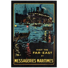 Original Vintage Travel Poster Messageries Maritimes Far East Shipping English