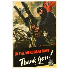 Original Vintage Kriegsplakat „Merchant Navy Thank You Gun Harold Forster“, Vintage, WWII