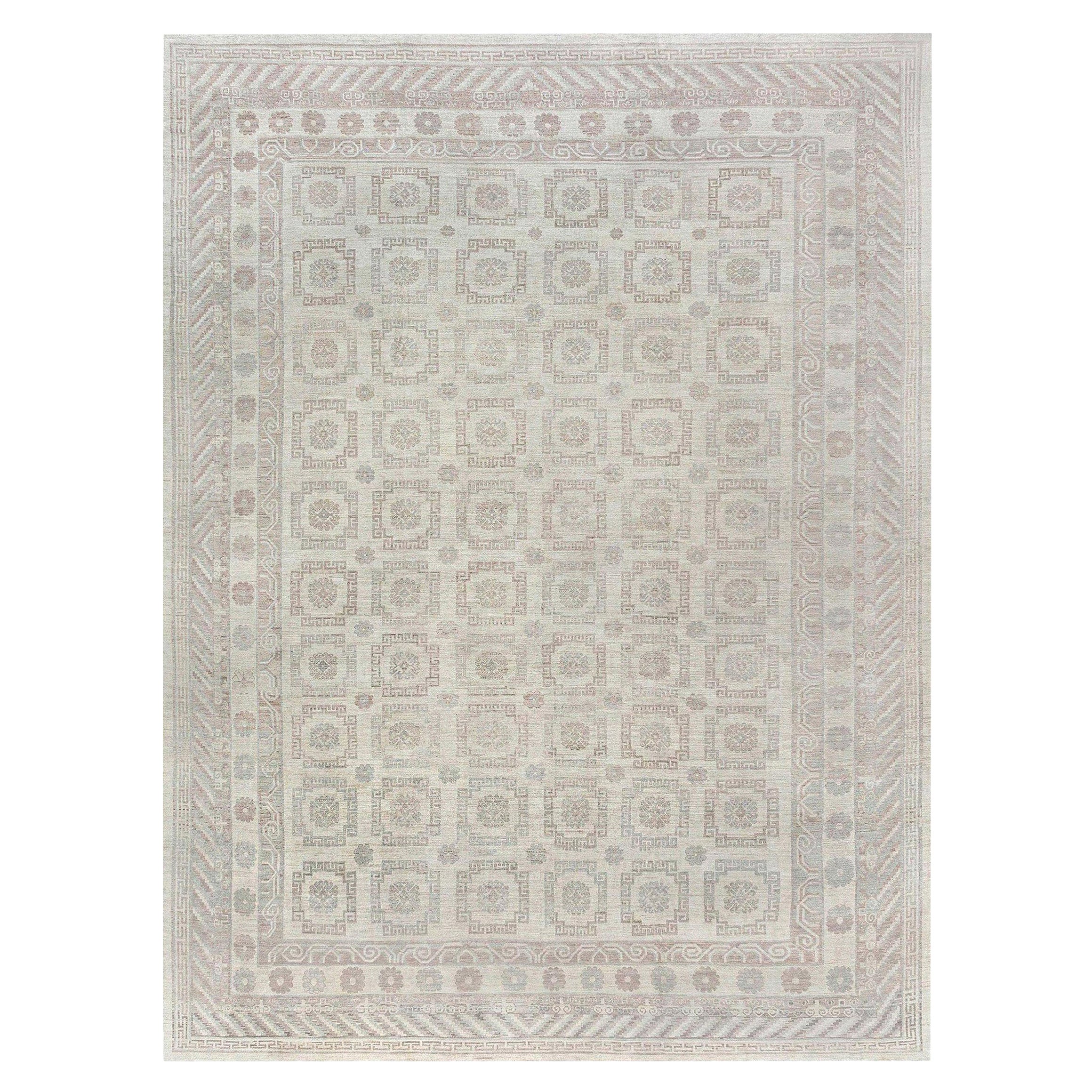 Alfombra geométrica grande de lana estilo Samarcanda hecha a mano por Doris Leslie Blau en venta