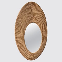 Asymmetric Wicker Mirror French, 1970s