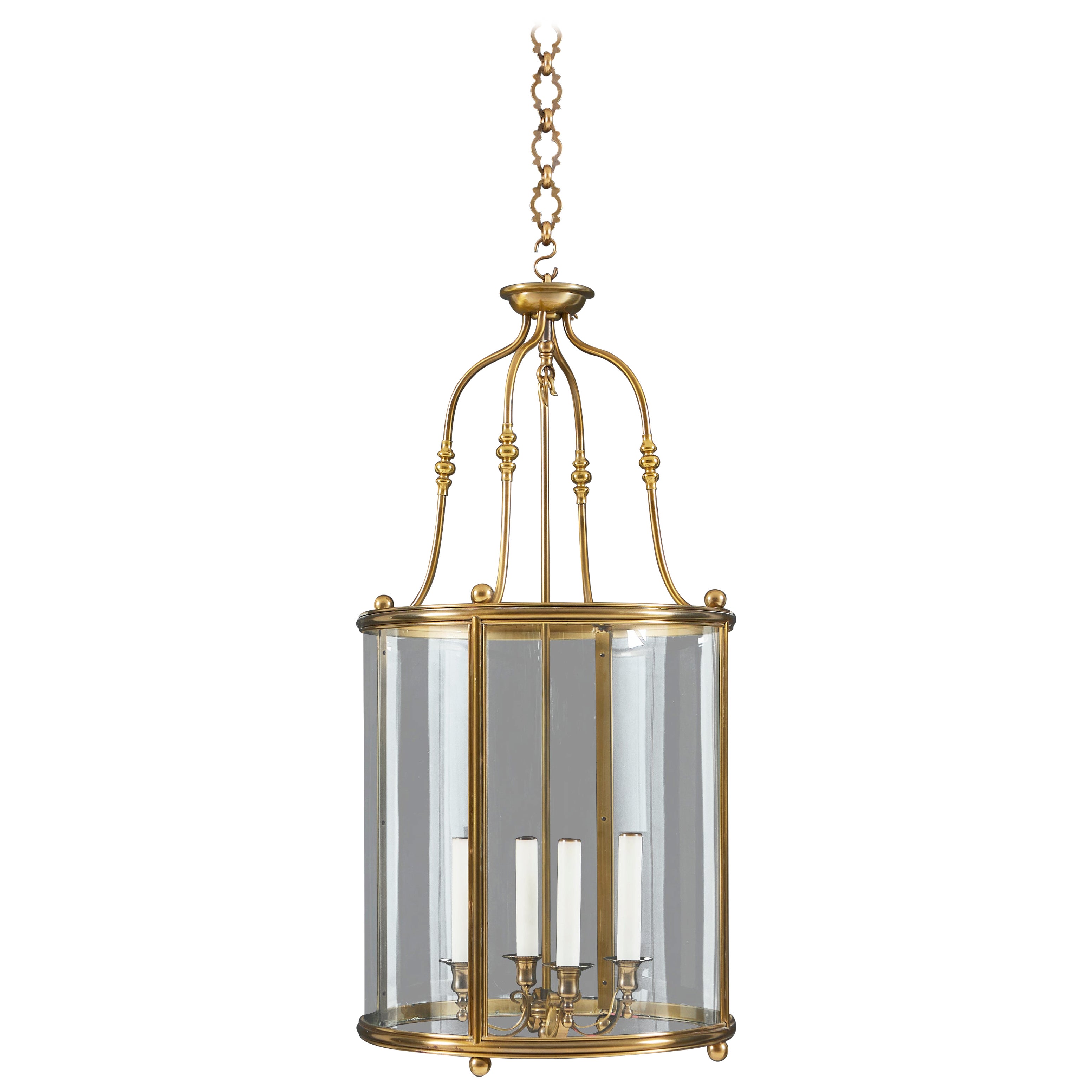 Grande lanterne d'entrée cylindrique en laiton avec verre incurvé