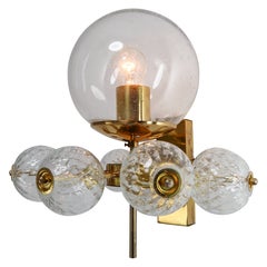 Mid-Century Wall Lights with Brass Fixture & Hand-Blown Glass Globes CZ 1970s