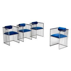 Set of four Italian modernist chrome chairs with royal blue velvet, 1970s