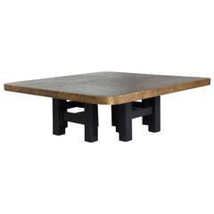 Stunning Antique Brass Square Coffee Table with Black Legs