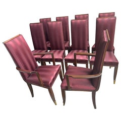 Vintage Stunning Set 10 Jean Pascaud French Mahogany Upholstered Chairs Bronze Sabots