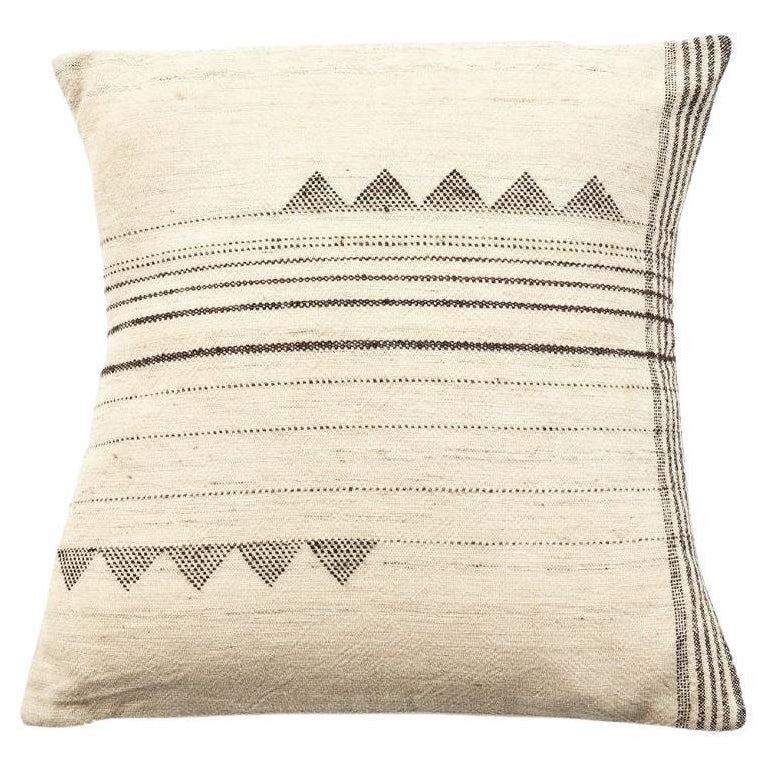 Large Kora White Blend Black & White Artisanal Handwoven Undyed Large Pillow