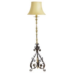 Exceptional Italian Baroque Style Wrought Iron & Brass Floor Lamp, mid 19th cen.