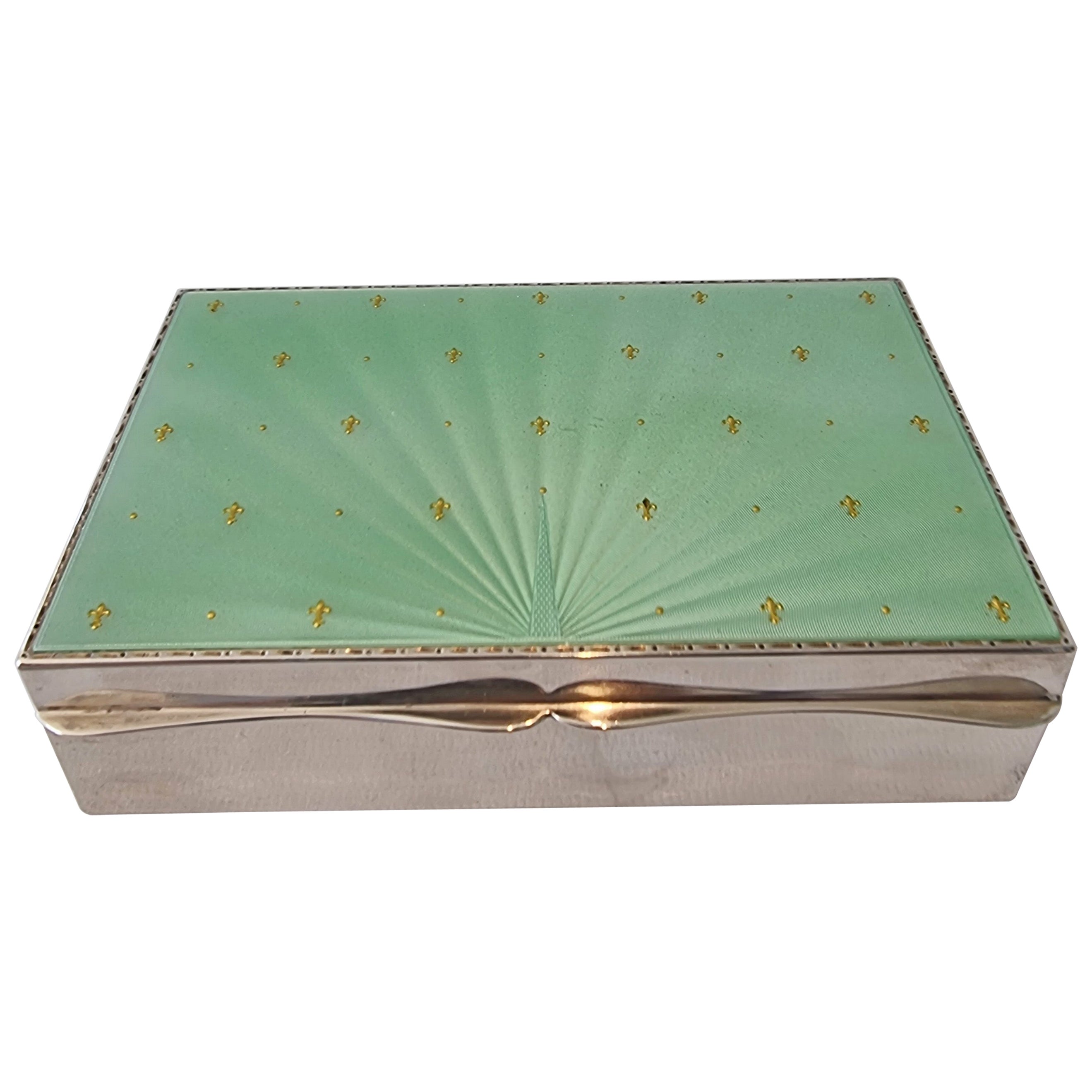 Humidor o scatola per sigari in argento e smalto Guilloche di Albert Carter