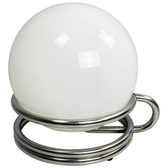 Italian space age table lamp in opaline glass and steel, 1970s