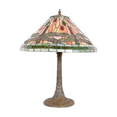 Lampada da tavolo in bronzo in stile Arts & Crafts di Tiffany Studios con paralume a forma di libellula