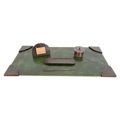 Antique Roycroft Arts & Crafts Hammered Copper Five-Piece Desk Set, Circa 1920s