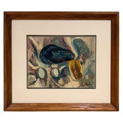1960 Arte astratta Natura morta di melanzane Pittura ad olio firmata