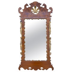 C18th Burr Walnut Parcel-Gilt Fretwork Pier-Glass Georgian Large Wall Mirror