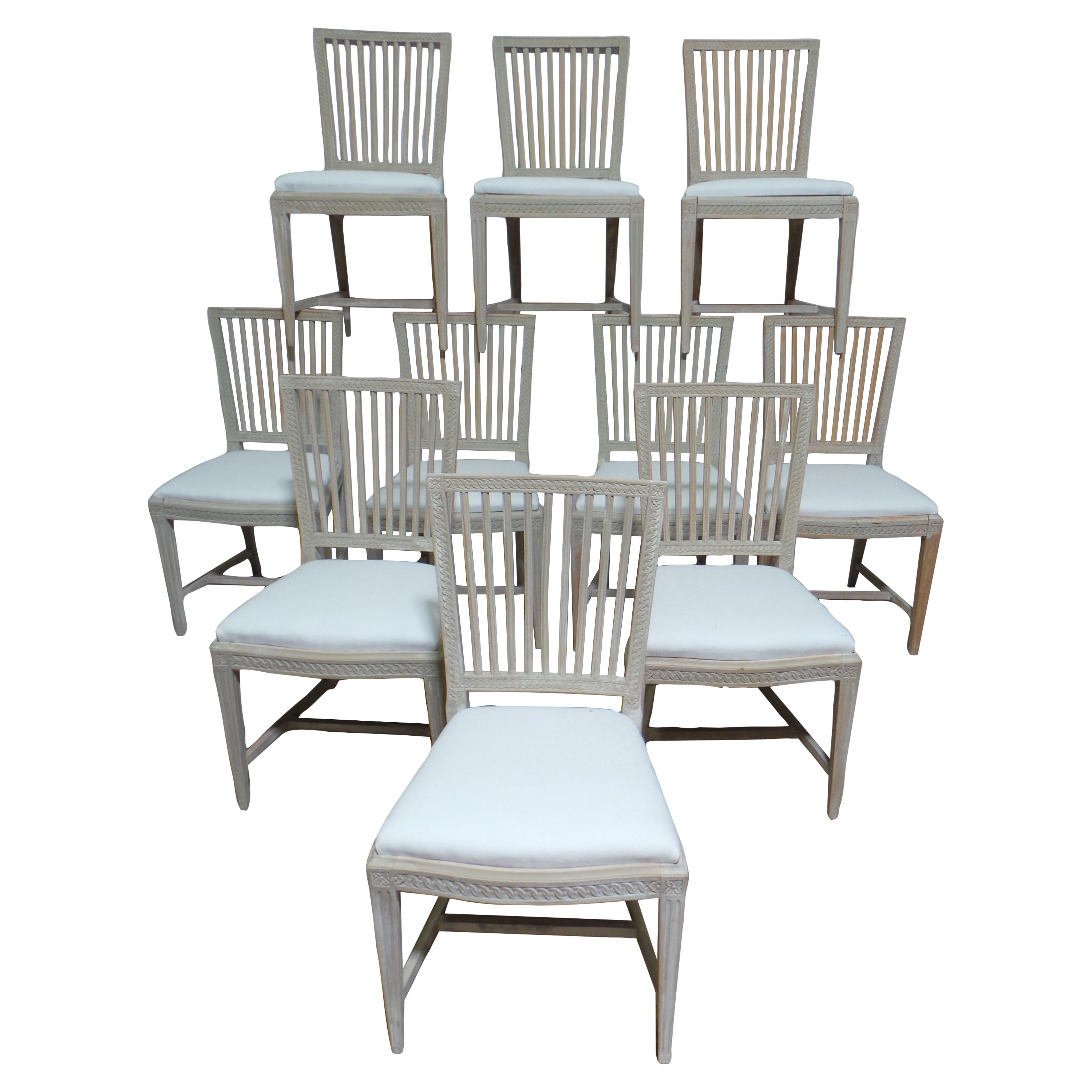 10 Swedish Gustavian Side Chairs 100% Original Paint