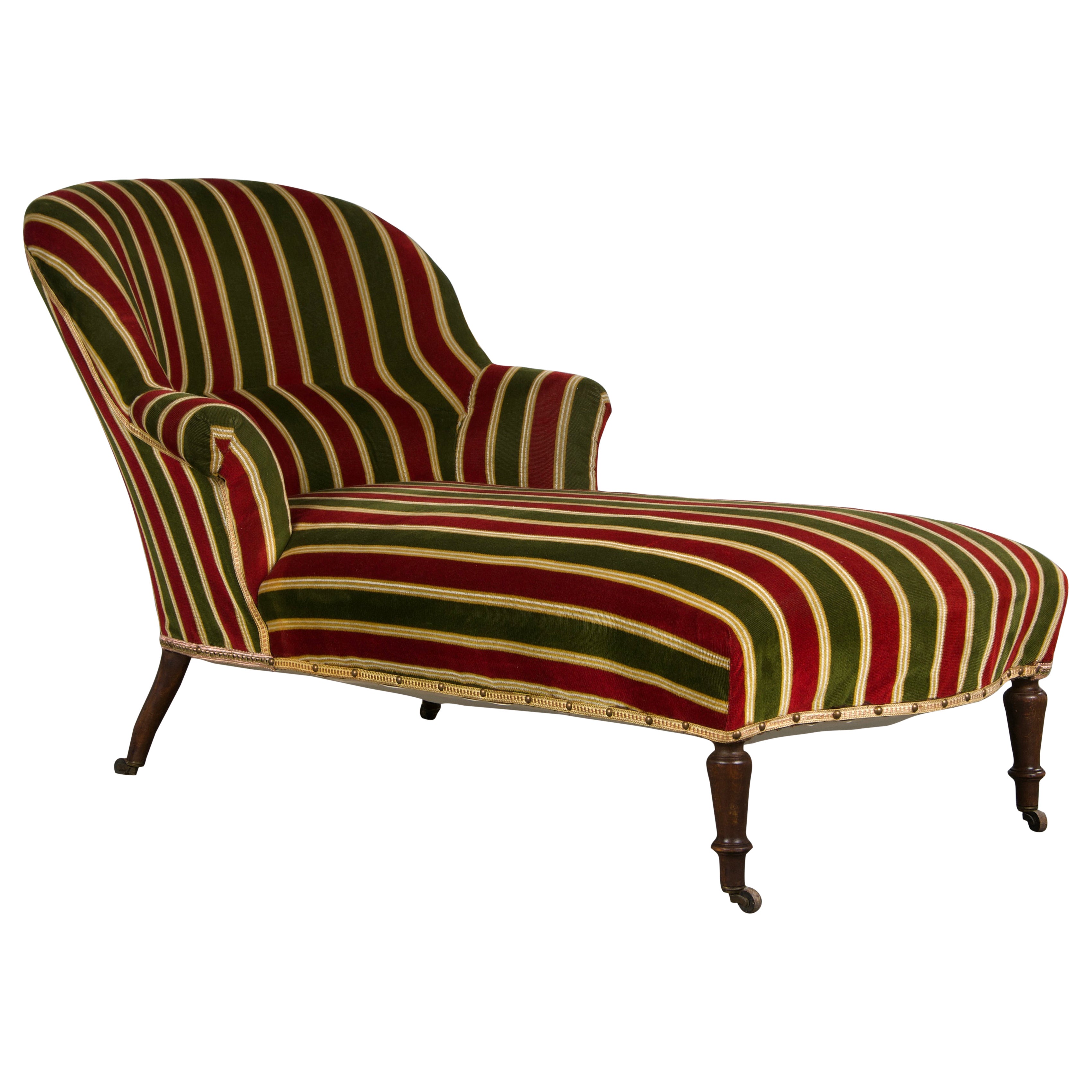 19th Century French Napoleon III Chaise Lounge in Striped Velvet