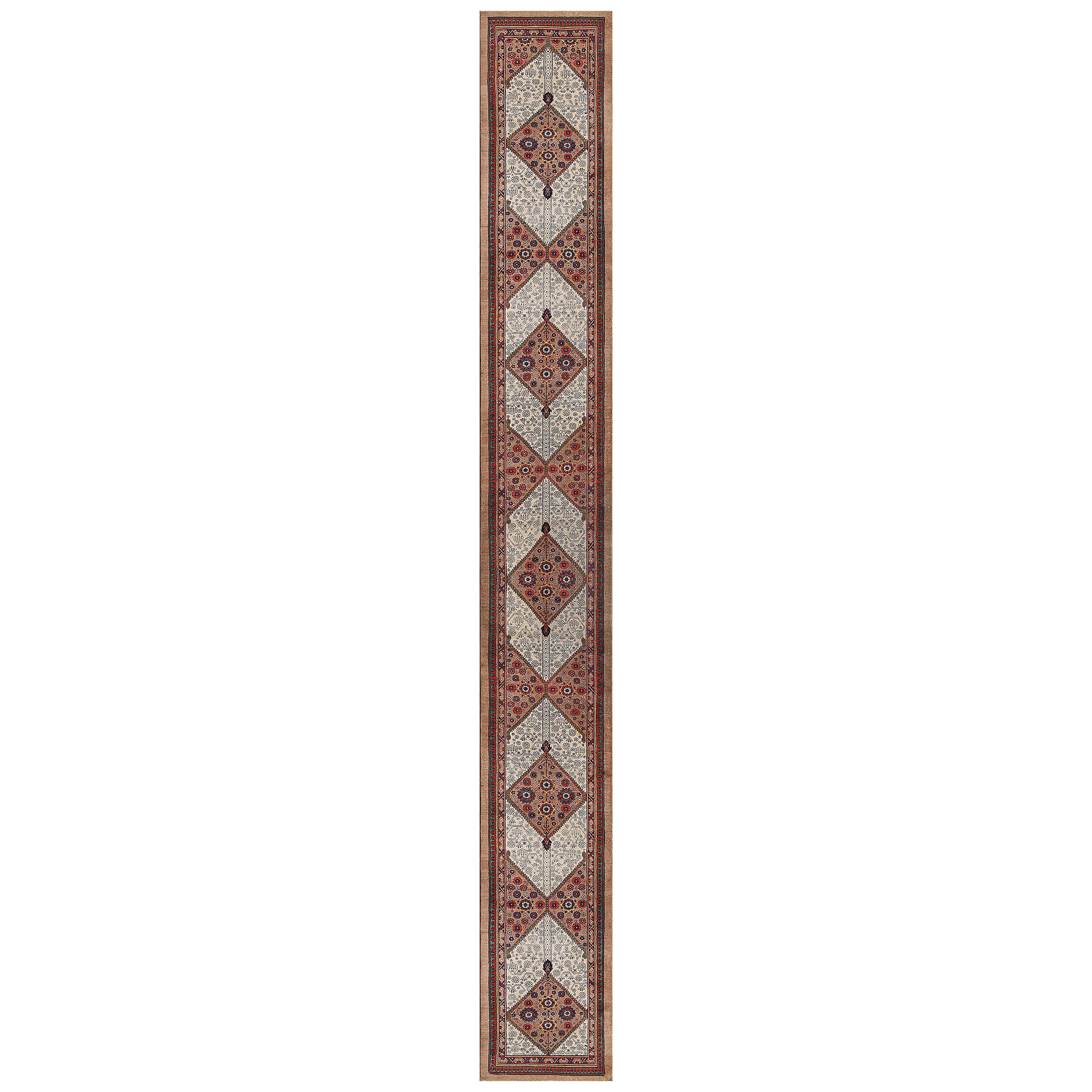 Handwoven Antique Brown Wool Long Persian Serab Runner