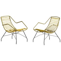 Brazilian Designer, Garden Lounge Chairs, Iron, Plastic, Brazil, 1960s