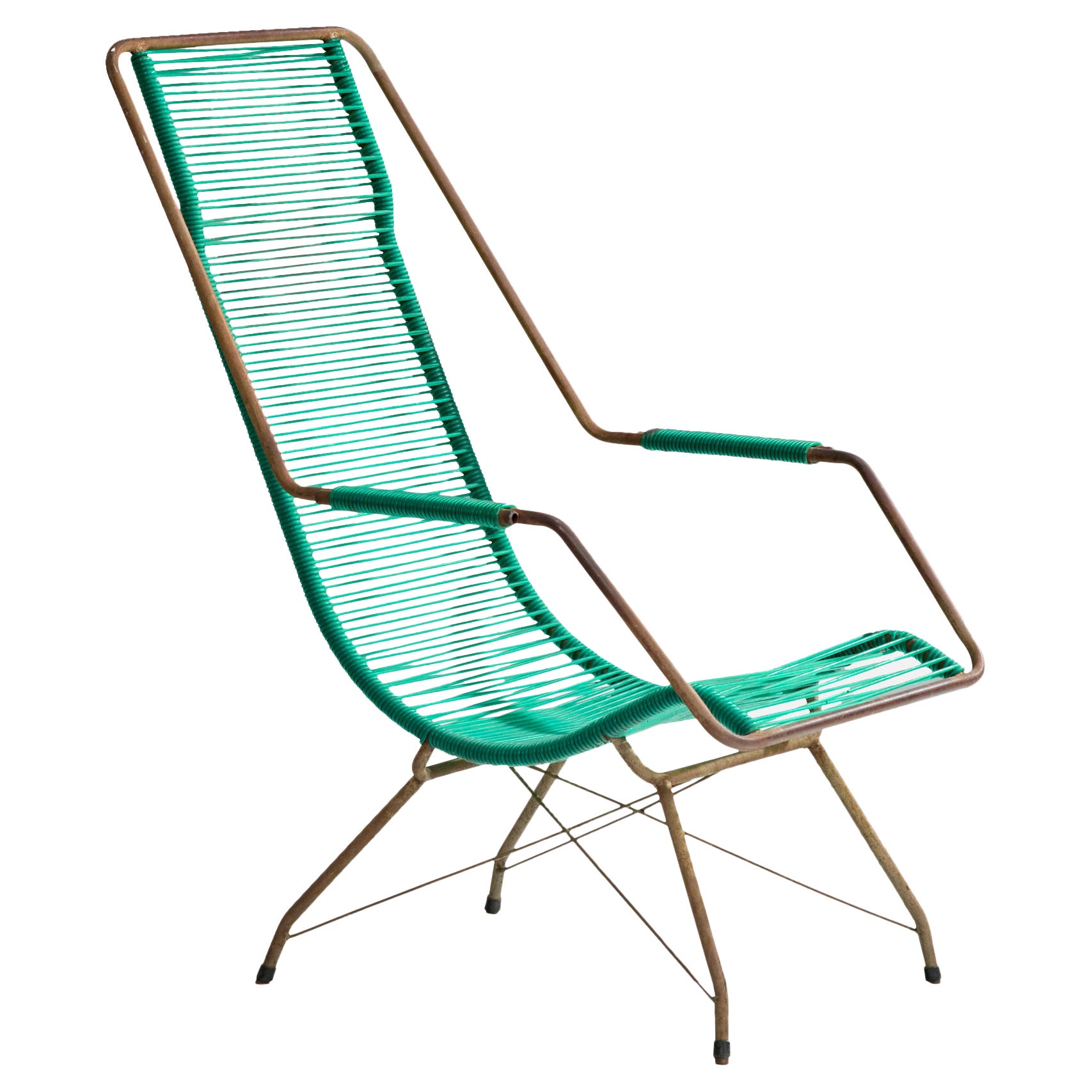 Brazilian Designer, Garden Lounge Chair, Iron, Plastic, Brazil, 1960s