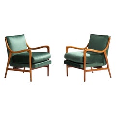 Giuseppe Scapinelli, Lounge Chairs, Caviúna, Velvet, Brazil, 1950s