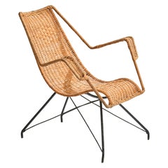 Designer brasiliano, sedia da salotto, ferro, rattan, Brasile, anni '50