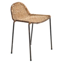 Brazilian Designer, Stool, Iron, Rattan, Brazil, 1950s