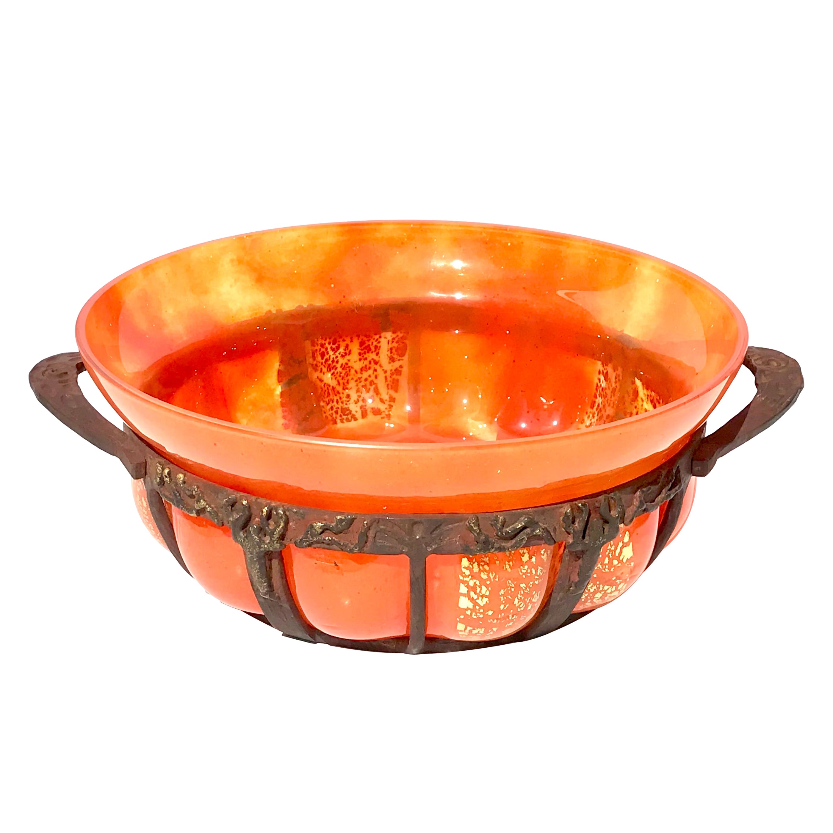 Daum Nancy Glass and Louis Majorelle iron Art Nouveau Bowl