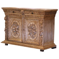 19th Century French Black Forest Carved Bleached Oak Buffet with Love Birds