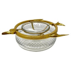 Estate Cut Crystal and Gilt Bronze Sturgeon Design Caviar Server, Circa 1970.
