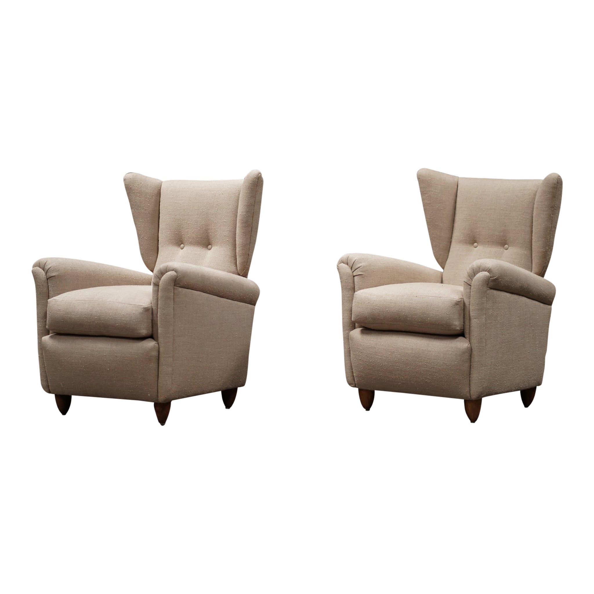 Pair of Italian Linen Wingback Chairs