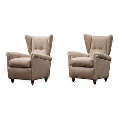 Pair of Italian Linen Wingback Chairs