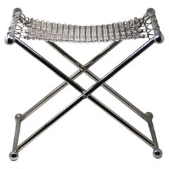Chainmail Camping Sculptural Stool, Nickel Plated Steel Finish, Hand Linked Mesh
