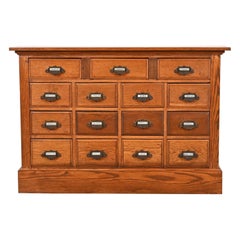 Antique Arts & Crafts Oak 15-Drawer Filing Cabinet or Apothecary Cabinet, 1900