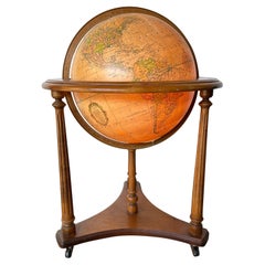 Midcentury Replogle Illuminated Globe on Solid Wood Stand