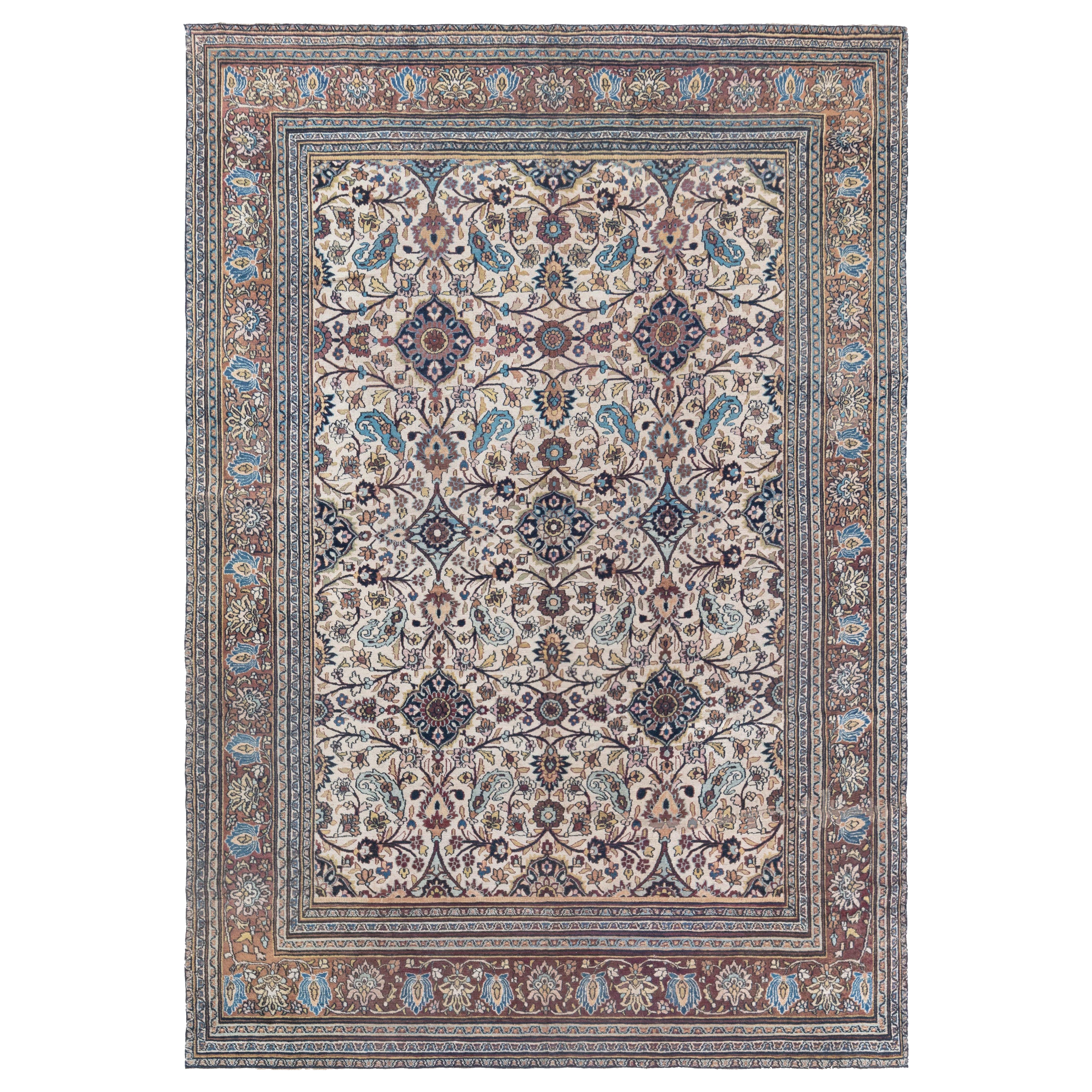 Doris Leslie Blau Authentischer 1900er Persischer Meshad Handgefertigter Wollteppich