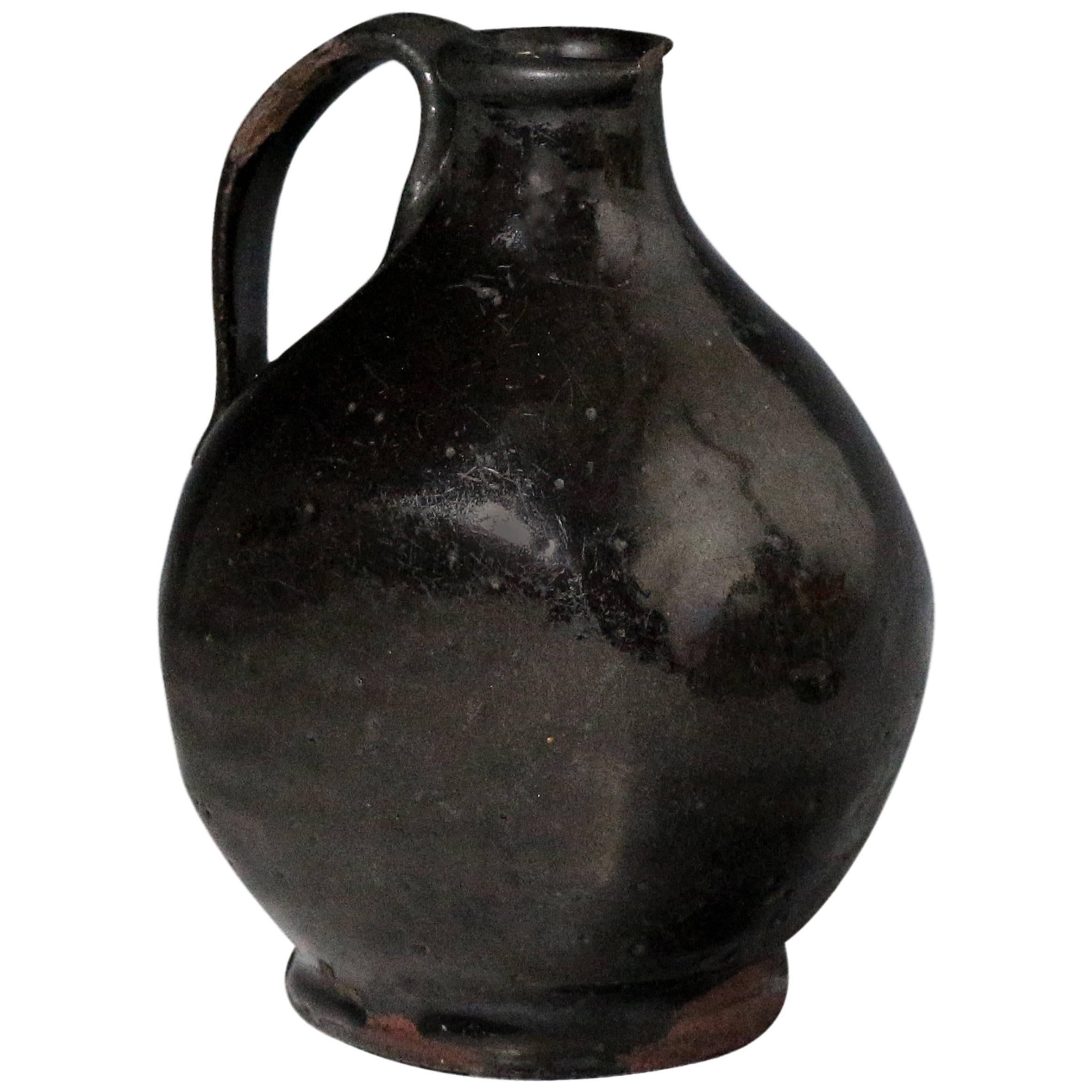 Early English Blackware Pottery Bottle Flask, circa 1680-1720 For Sale