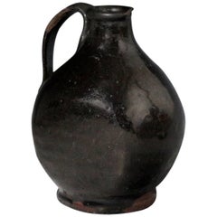 Antique Early English Blackware Pottery Bottle Flask, circa 1680-1720