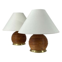 Lampade da tavolo, rattan e ottone, Vivai del Sud 1960s
