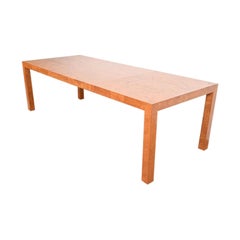 Milo Baughman Style Burl Wood Parsons Dining Table by Lane, Newly Refinished