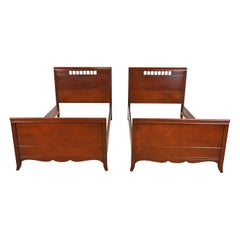 Regency Carved Mahogany Twin Beds by Fancher, Circa 1940s