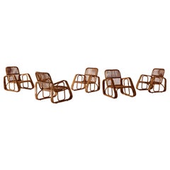 Set of Five Armchairs in Bent Wicker and Bamboo by Dal Vera, Italy, 1960s