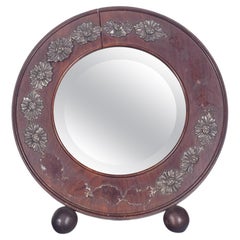 Vintage Wooden Dresser Mirror with Silver Applications