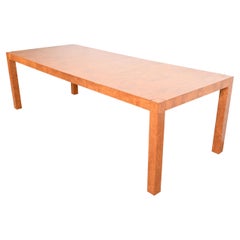 Milo Baughman Style Burl Wood Parsons Dining Table by Lane, Newly Refinished