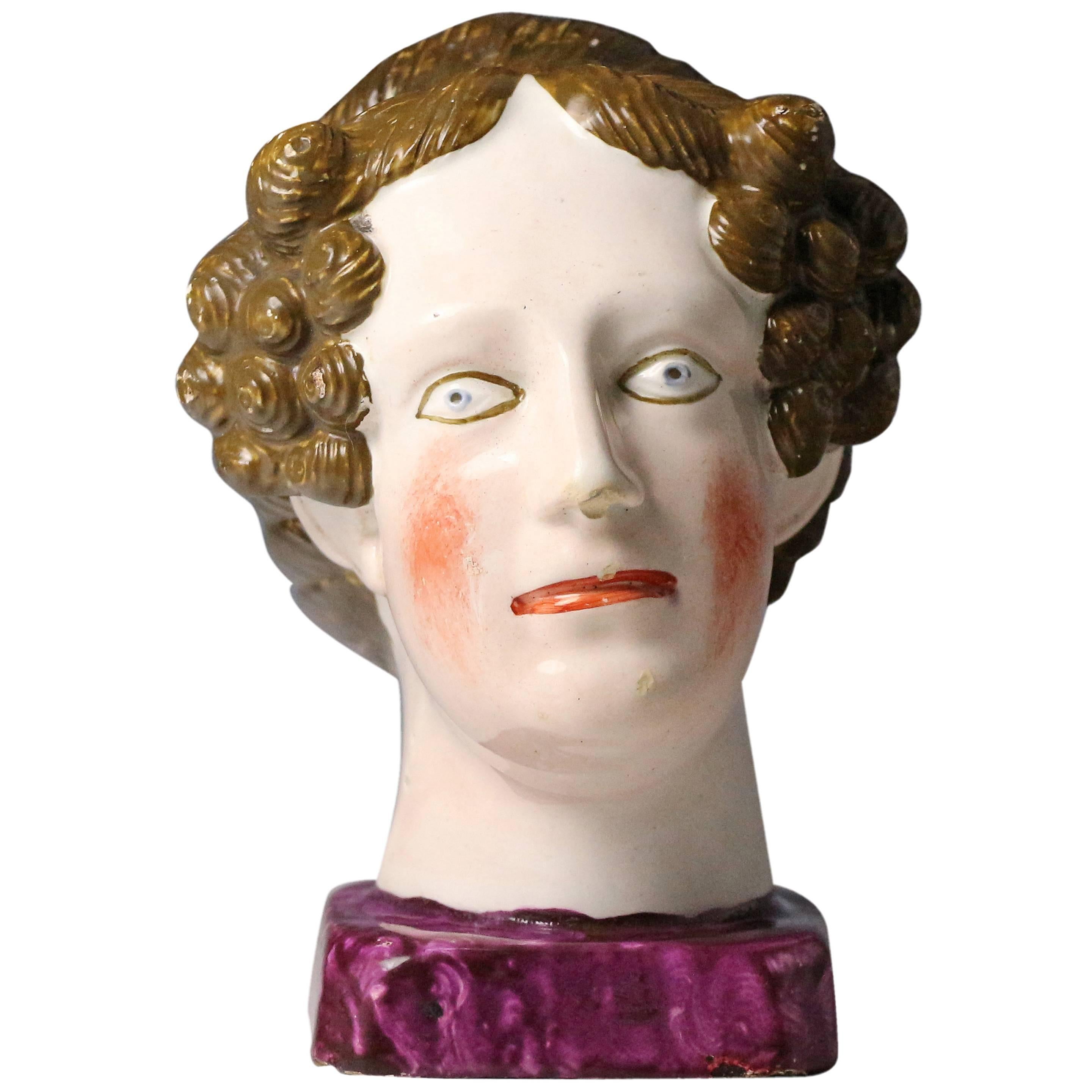 Pearlware Bust of Queen Charlotte, Staffordshire Pottery Early 19th Century, Eng For Sale