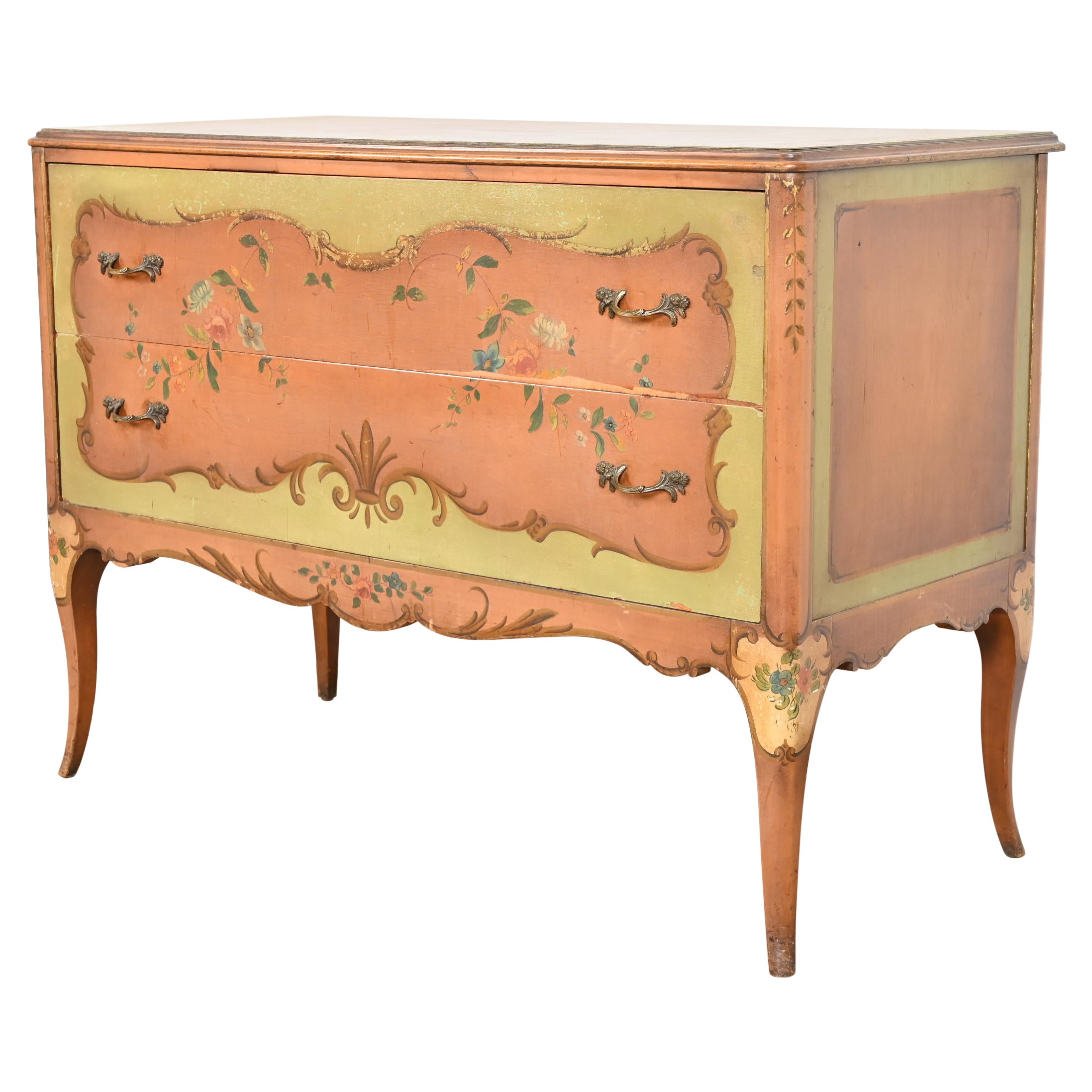 French Provincial Louis XV Painted Dresser or Chest of Drawers by Irwin For Sale