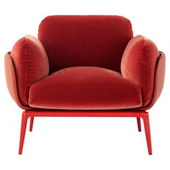 Fauteuil Contemporary 'Brooklyn' 007 Velours rouge et cuir