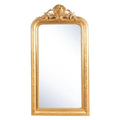 French 19th century gilded wood mirror with small pediment