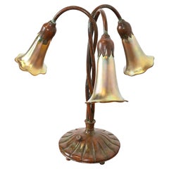 Tiffany Studios New York Bronze Three-Light Lily Table Lamp