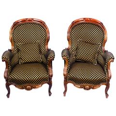 Antique Pair of Victorian Rosewood Spoonback Armchairs